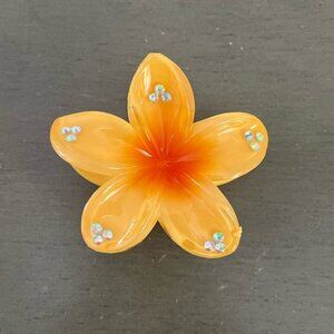 Plumeria Orange Aurora Borealis Rhinestone Flower 3" Lobster Claw Hair Clip